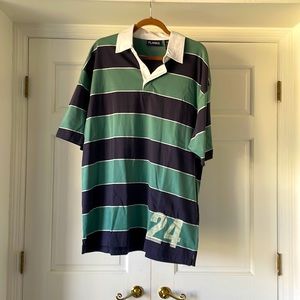 NWT! Green and navy striped polo, men’s size large